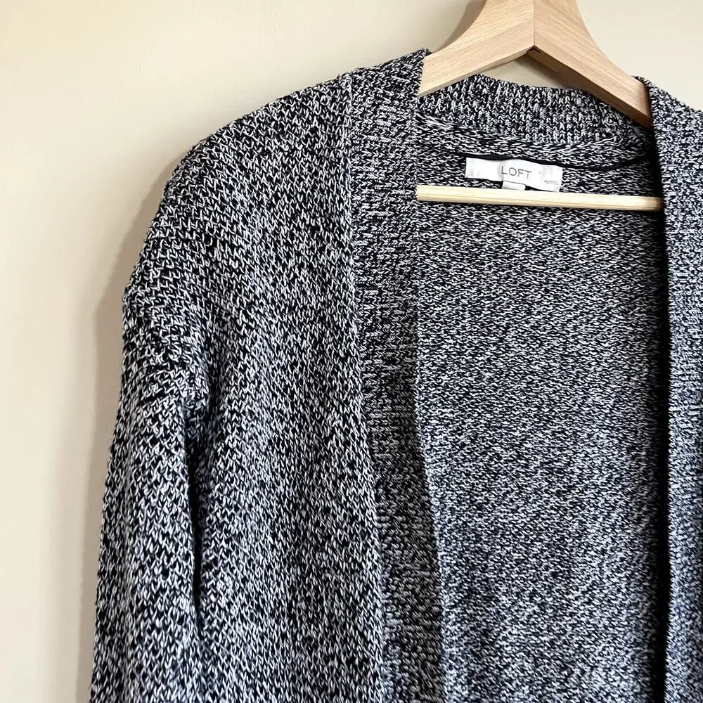 LOFT black and white peppered knit open‎ front cardigan women's size XXSP